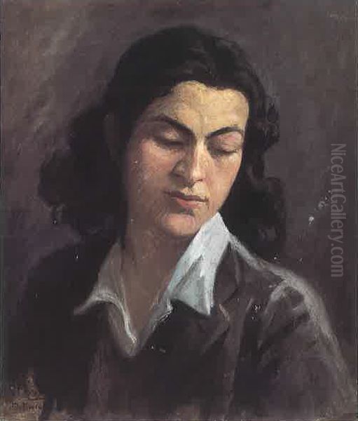 Portrait de Malak Zakka, Une Eleve de Farroukh. Oil Painting by Moustafa Farroukh