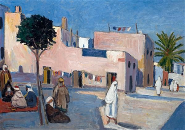 Place Animee A Oran Oil Painting by Jules Marie Canneel