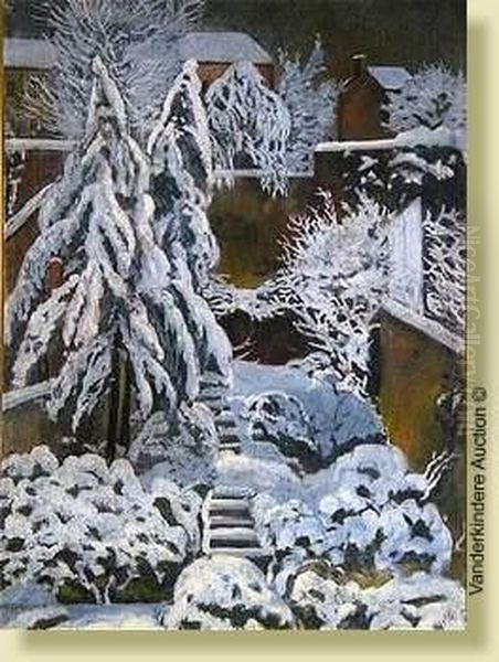 Jardin De Ville Sous La Neige Oil Painting by Marcel Canneel