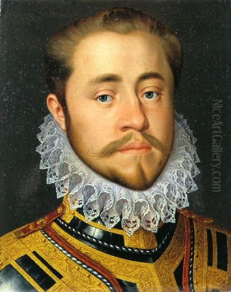 Portrait d'un jeune seigneur cuirasse Oil Painting by Pieter Pourbus