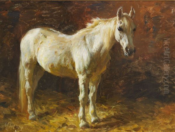 A white mare. Oil Painting by Hans Michael Therkildsen