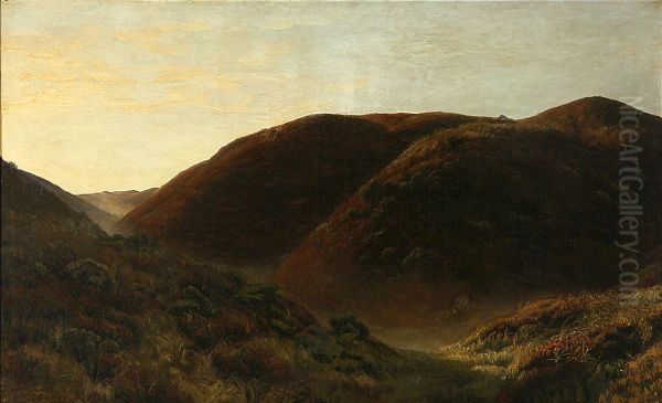 Heath landscape, evening. (82 x 138 cm). Oil Painting by Hans Agersnap