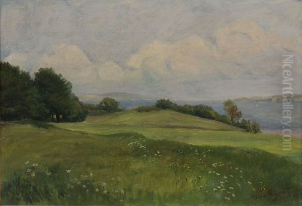 View of a hilly summer landscape. Oil Painting by Hans Agersnap