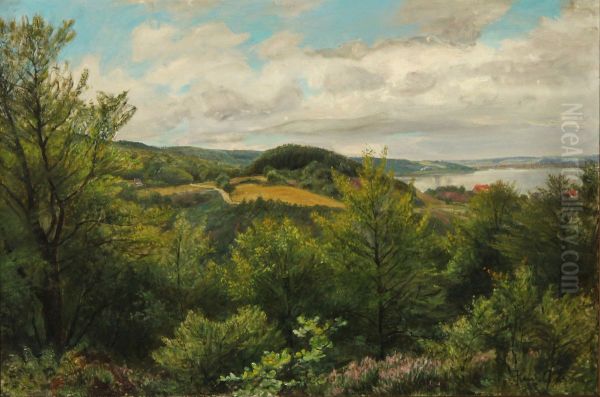 A view of Vejle Fjord and the city of Vejle. Oil Painting by Hans Agersnap