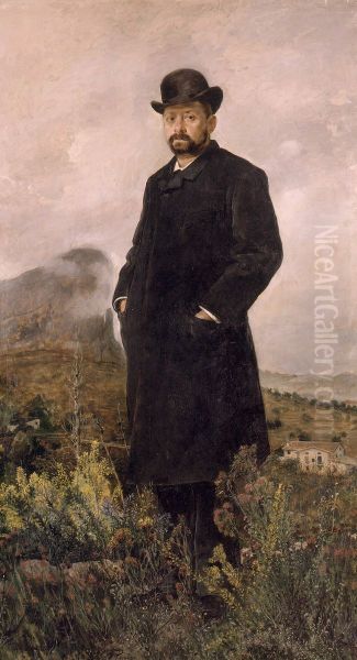 El invierno (Retrato de D. Manuel Comas) Oil Painting by Ignacio Pinazo Camarlench