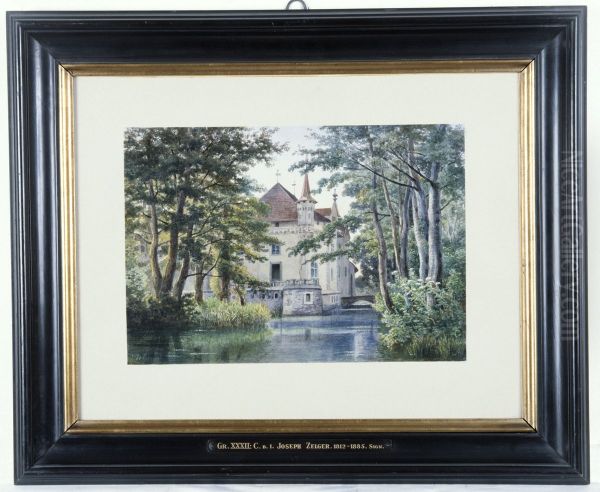 Schloss Hallwil (fran sydost) Oil Painting by Jakob Josef Zelger