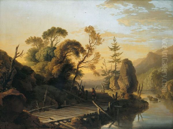 Landschaft mit Knuppeldamm Oil Painting by Christian Wilhelm Ernst Dietrich