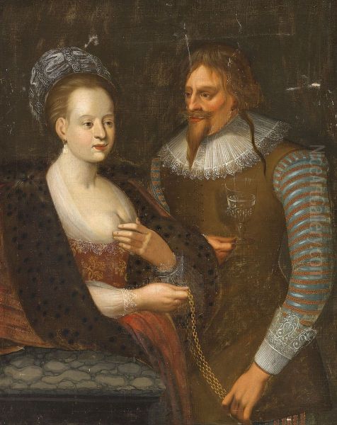 Kirsten Munk and king Christian IV of Denmark. Oil Painting by unknown