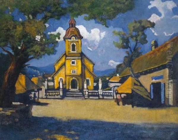 The main square of Kisoroszi Oil Painting by Ignac Ujvary