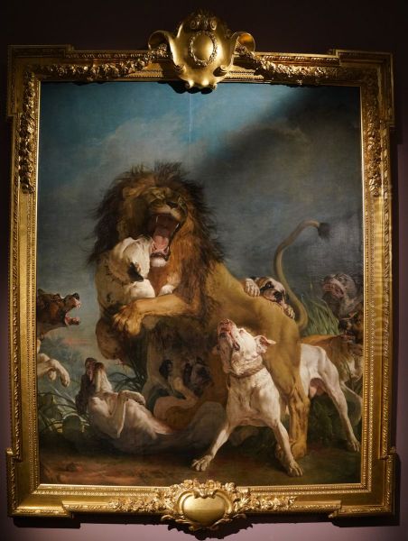 Lion d'afrique dogues Oil Painting by Jean-Jacques Bachelier