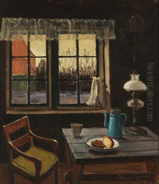 Interior med kaffekande. Oil Painting by Christian Aigens