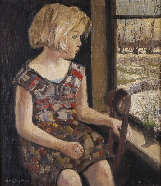 A girl at a window. Oil Painting by Christian Aigens