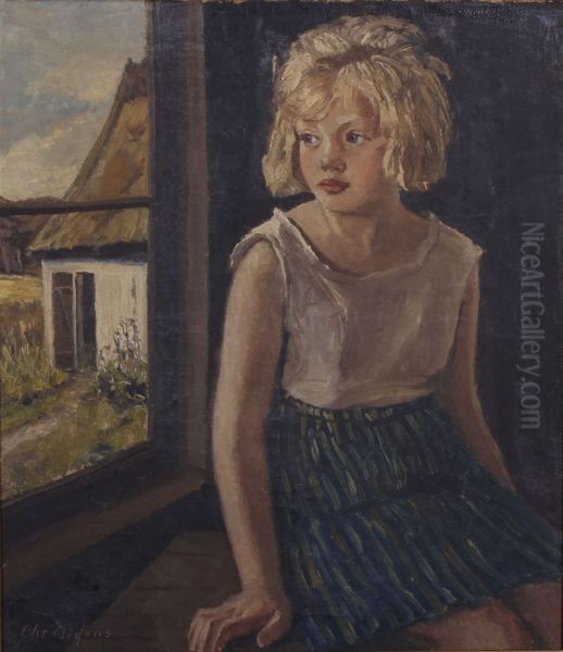 Portrait of a girl at a window. Oil Painting by Christian Aigens