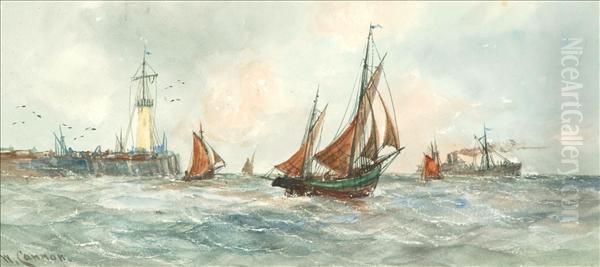 Shipping By The Harbour Mouth Oil Painting by Walter Cannon