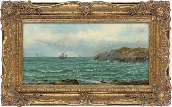 Fishing Boats Off A Rocky Woodland Oil Painting by Walton Cannon