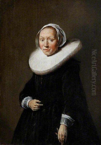 Portrait of a Woman in Black and a Large Cartwheel Ruff, Holding a Glove Oil Painting by Hendrik Gerritsz Pot