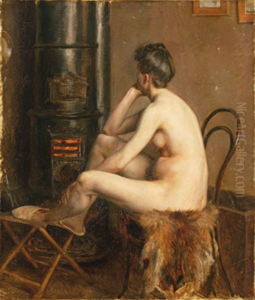 The model tries to keep warm. Oil Painting by Valdemar Irminger