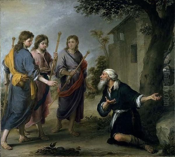 Abraham and the Three Angels Oil Painting by Bartolome Esteban Murillo