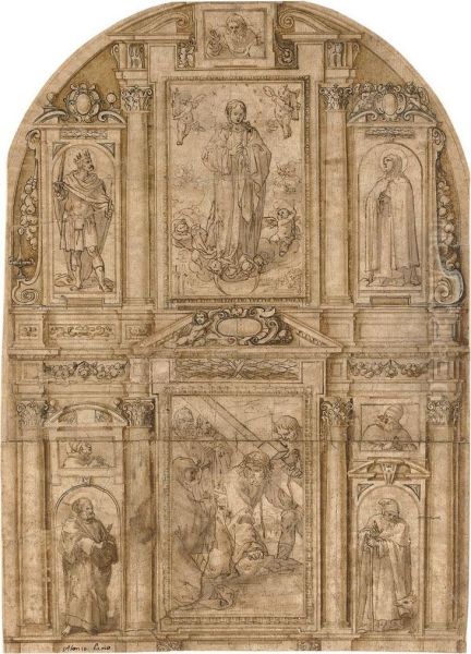 Design For An Elaborate Altarpiece With A Central Panel Oil Painting by Alonso Cano