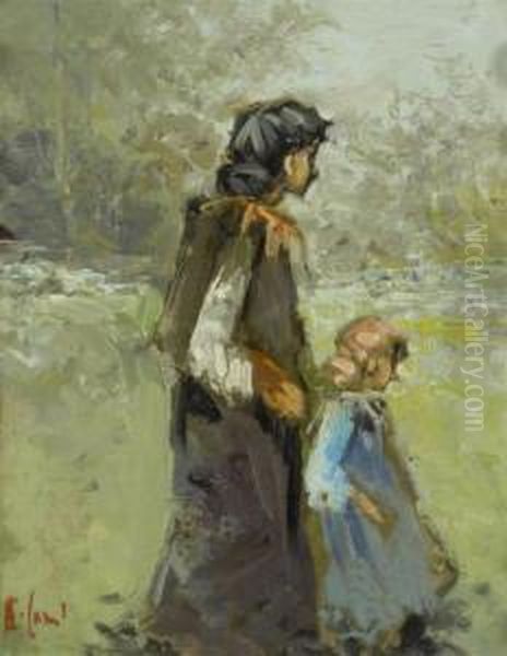 Mother And Child Oil Painting by Eduardo Cano De La Pena