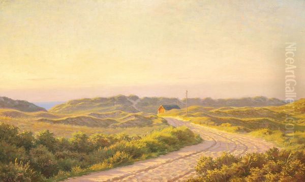 Midsummer's evening at the dunes of Tannishus, Jutland. Oil Painting by Gustav Adolf Clemens