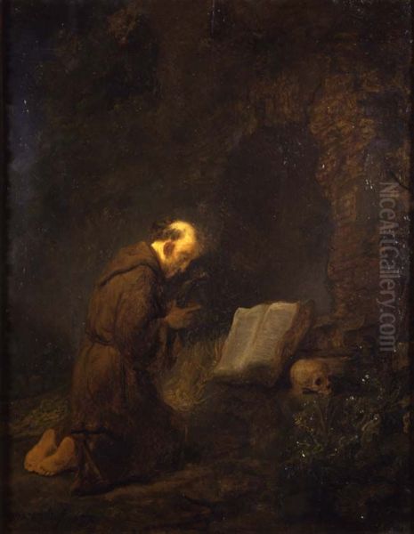 Saint Francis praying Oil Painting by Rembrandt