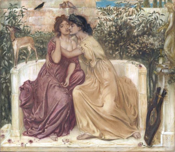 Sappho and Erinna in a Garden at Mytilene Oil Painting by Simeon Solomon