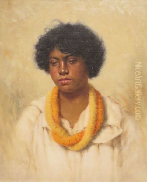 Head of Hawaiian Girl--Ilima lei Oil Painting by Grace Hudson