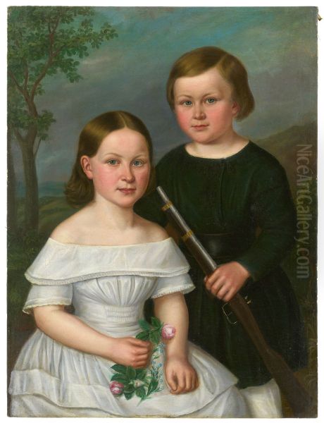 Portrait of Two Children Oil Painting by Dominik Weber