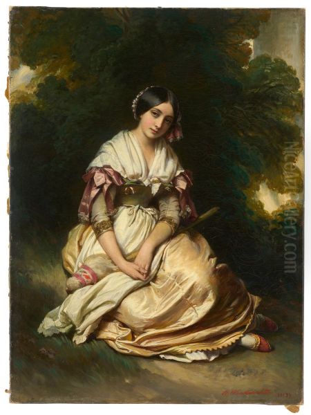 Jeune fille italienne Oil Painting by Hermann Winterhalter