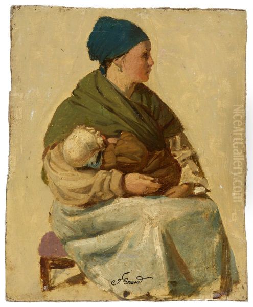 Sitzende Frau mit Kind (Studie) Oil Painting by Johann Grund