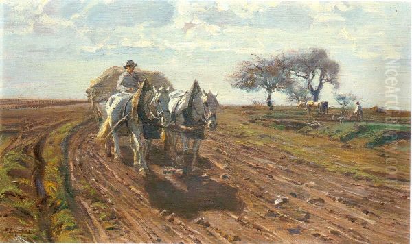 Homecoming from Hay making Oil Painting by Friedrich Eckenfelder