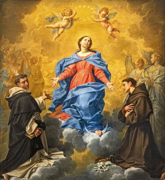 The Immaculate Conception between Saint Vincent Ferrier and Saint Anthony of PaduaFrancais:L'Immaculee Conception entre saint Vincent Ferrier et saint Antoine de PadoueItaliano:L'Immacolata Concezione tra San Vincenzo Ferrier e Sant'Antonio da Padova Oil Painting by Donato Creti