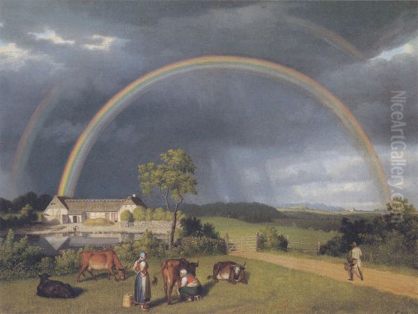 En udflyttergard af bondebyen Spejlsby pa Mon Oil Painting by Christoffer Wilhelm Eckersberg