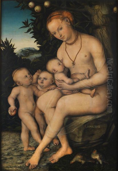 Charity Oil Painting by Lucas Cranach the Younger