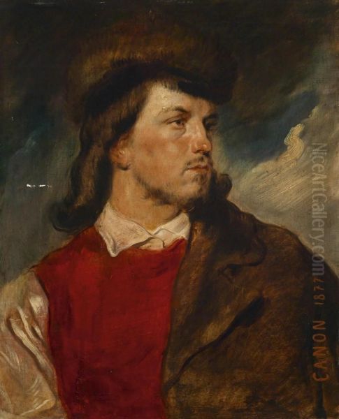 Young Man With Fur Cap Oil Painting by Franz Canon