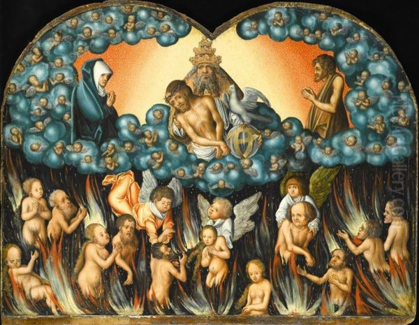 Dreifaltigkeit uber dem Fegefeuer Oil Painting by Lucas Cranach the Elder