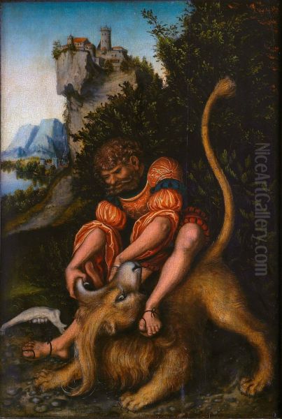 Samson battling with the lion Oil Painting by Lucas Cranach the Elder