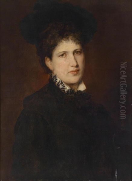 Portrait Of A Woman In A Hat Oil Painting by Hans (Johann von Strasiripka) Canon