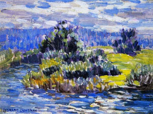 Blue Landscape Oil Painting by Leonard Ochtman