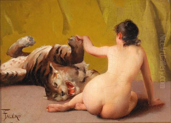 Playing with the Tiger Oil Painting by Luis Ricardo Falero