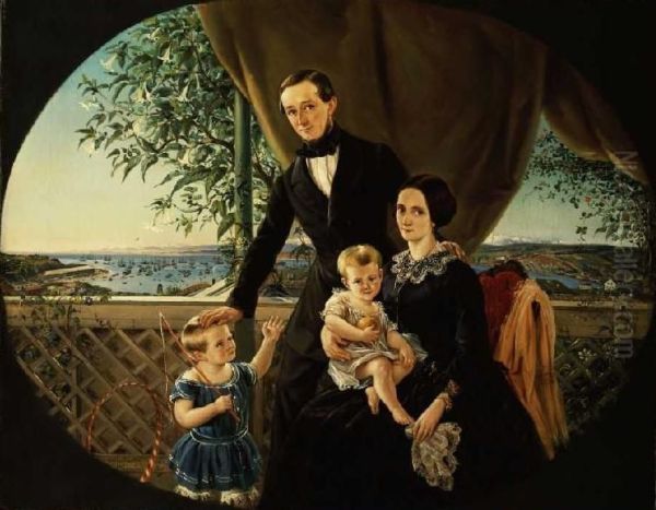 Family on the terrace about Valparaiso (1854) Oil Painting by Otto Grashof