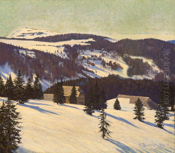 My Winter Refuge - Todtnauer Hut on the Feldberg Oil Painting by Hermann Dischler