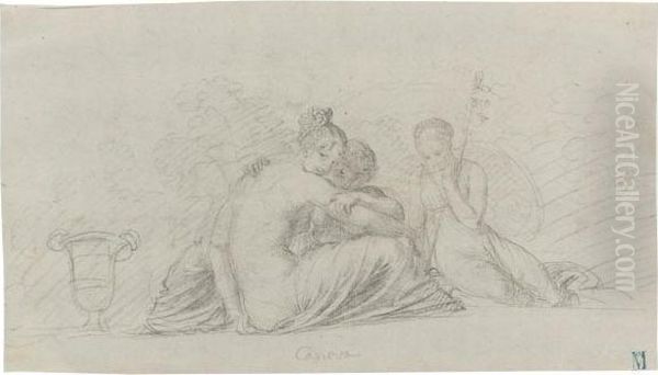 Recto: Three Female Figures Seated In A Landcape Oil Painting by Antonio Canova