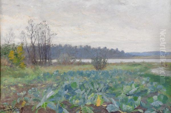 Coastal Landscape with Cabbage Field Oil Painting by Ida Gisiko-Sparck