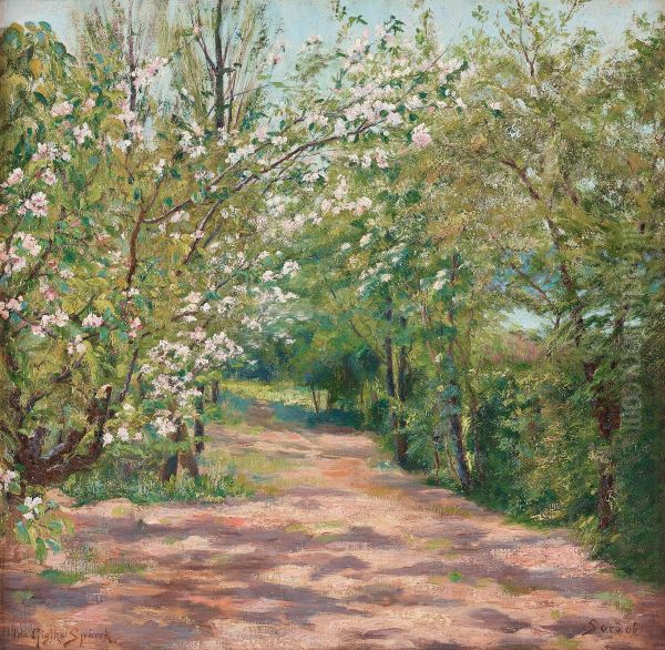 Spring landscape with flowering trees Oil Painting by Ida Gisiko-Sparck