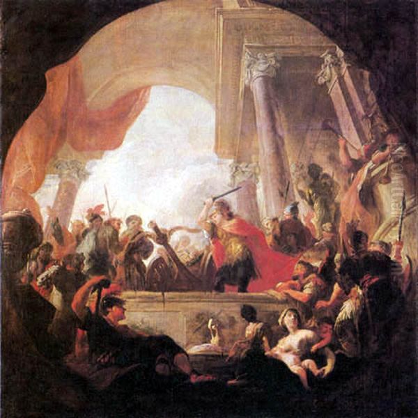 Alexander Cutting the Gordian Knot Oil Painting by Martino Altomonte