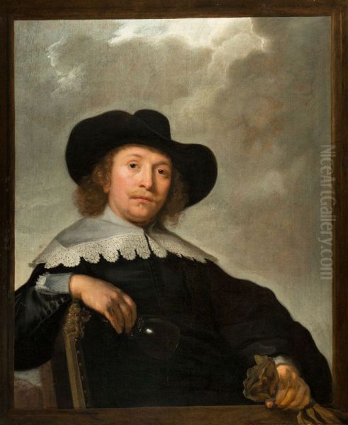 Portrait of a Man with en Empty Wineglass Oil Painting by Bartholomeus Van Der Helst