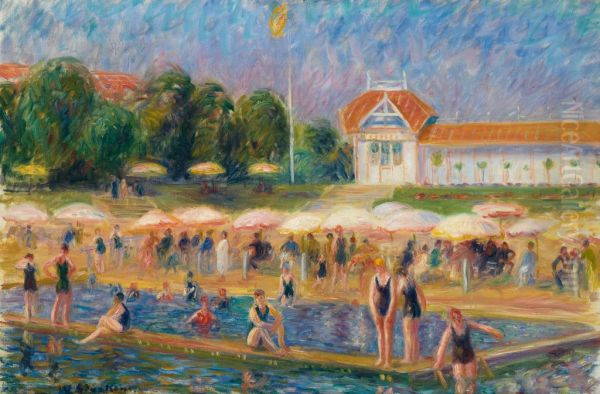 The Beach, Isle Adam Oil Painting by William James Glackens