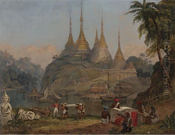 A Scene During The First Burmese War Oil Painting by J.Y. Cant